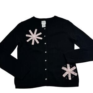 Garnet Hill Lambswool Angora Crystal Snowflake Dressy Cardigan Women's Size S